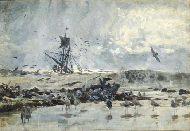 William Lionel Wyllie A Ship and Seabirds near the Coast oil painting image